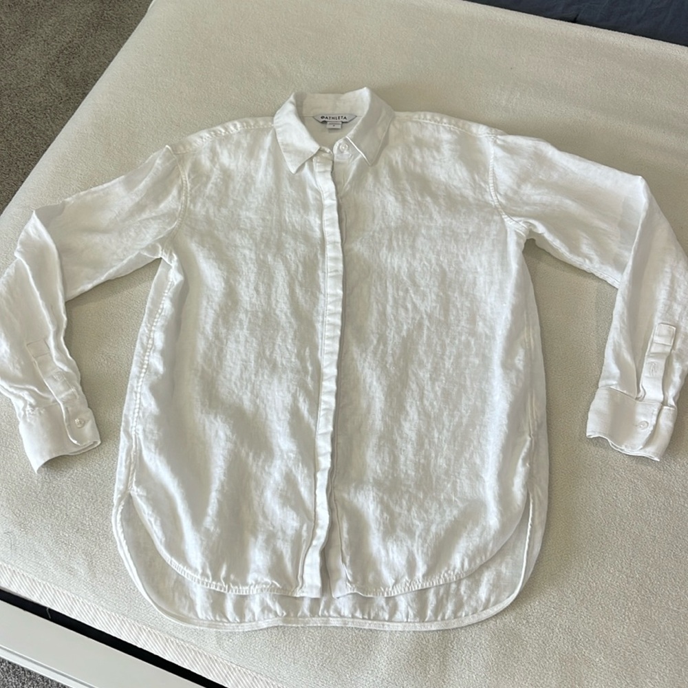 Athleta 100% Playa Linen White Button down Shirt Sz S